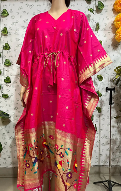 Fuchsia Paithani Silk Kaftan