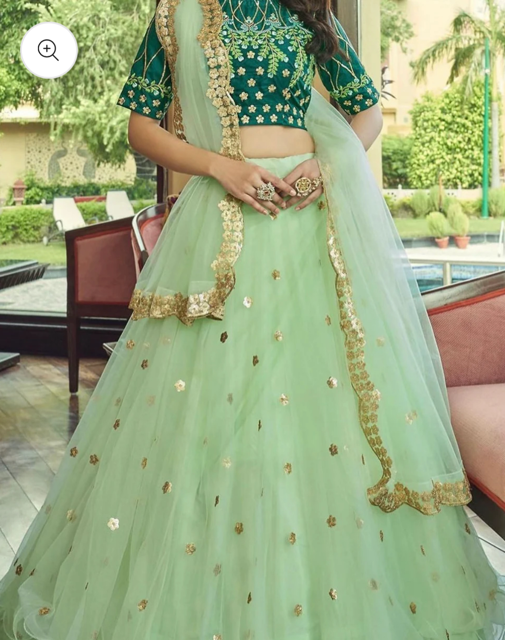 Green Net Wedding Lehenga