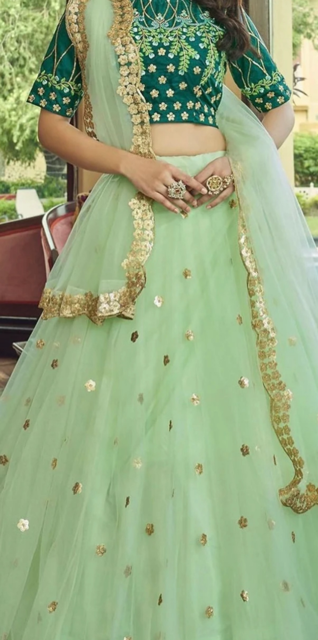 Green Net Wedding Lehenga