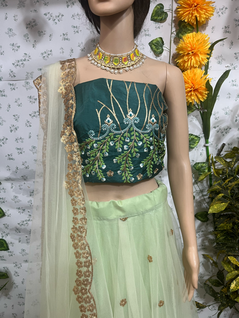 Green Net Wedding Lehenga