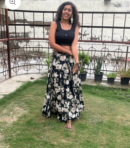 Flared Black Crepe Indian Skirt