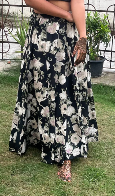 Flared Black Crepe Indian Skirt