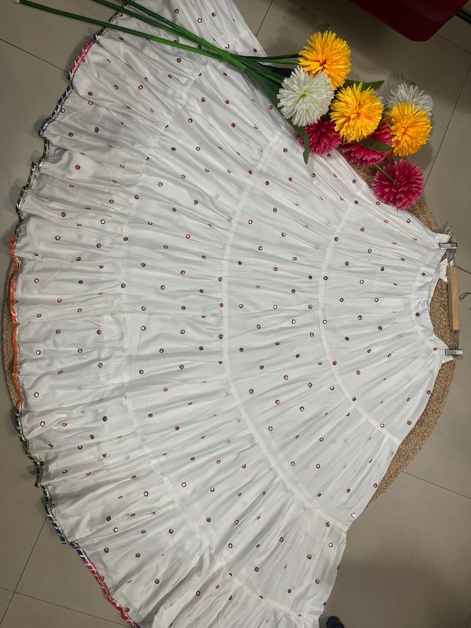 Flared White Bhuvi Rayon Skirt Set