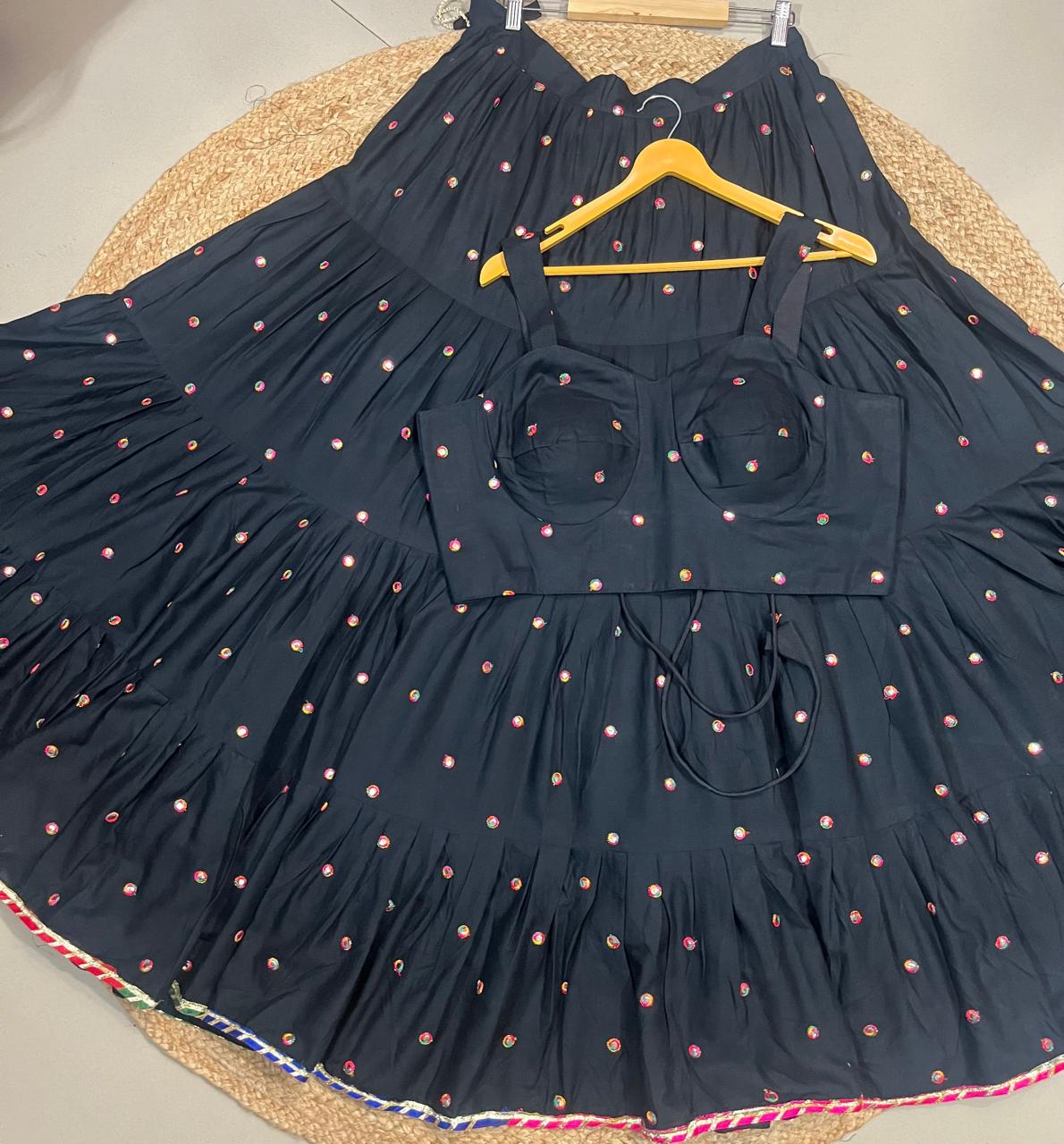 Flared Black Banno Rayon Skirt Set