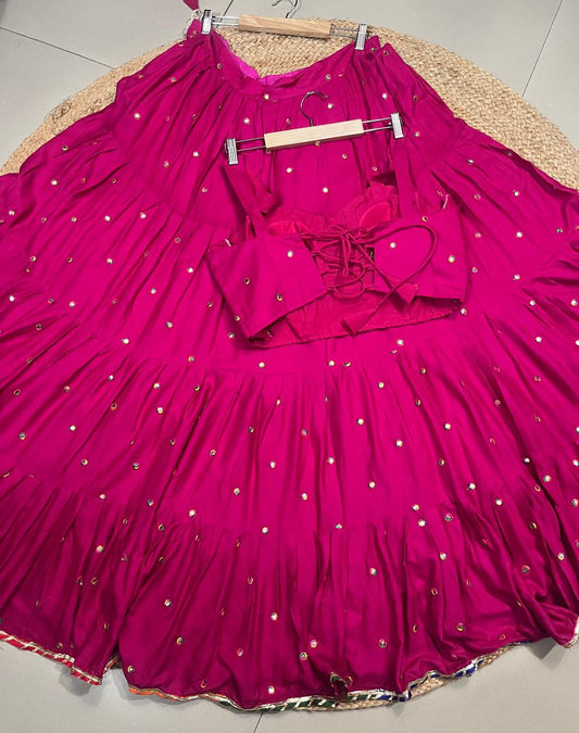 Flared Fuchsia Mohini Rayon Skirt Set