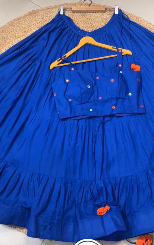 Flared Royal Blue Rachna Rayon Festive Skirt Set