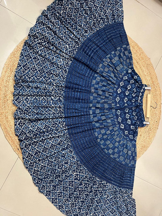 Ajrakh Tiered Rayon Blue Ginni Indian Skirt