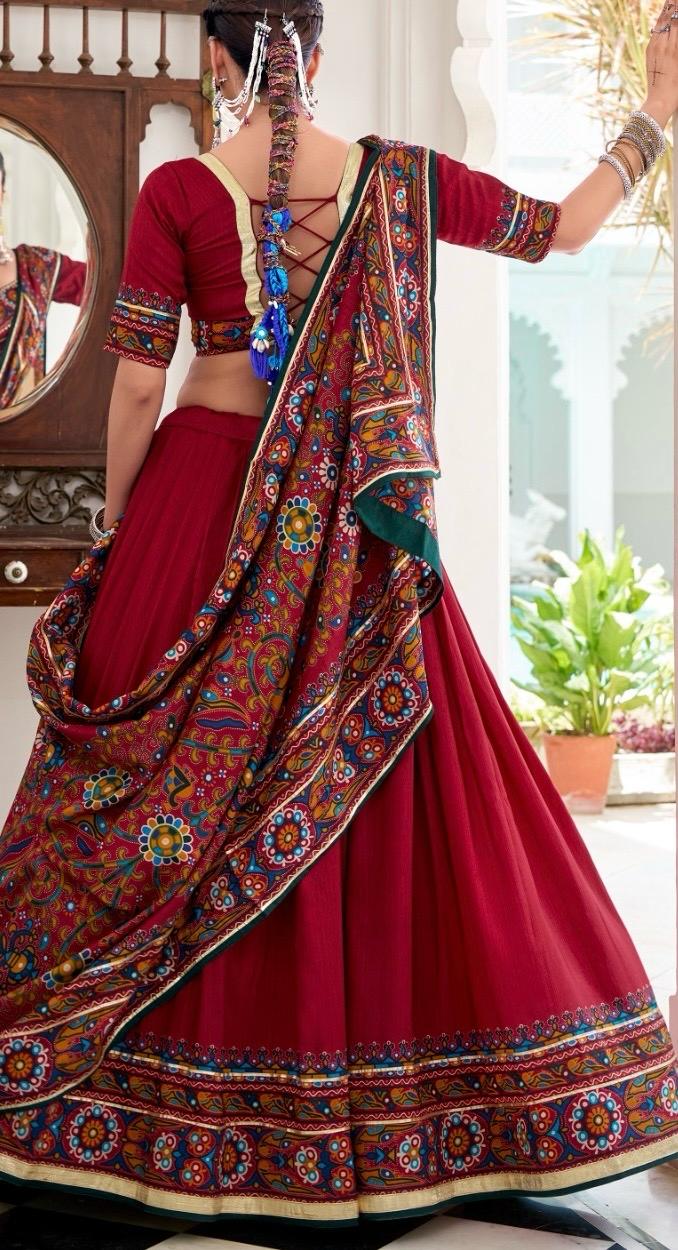Tussar Silk Tumil Maroon Festive Lehenga Choli