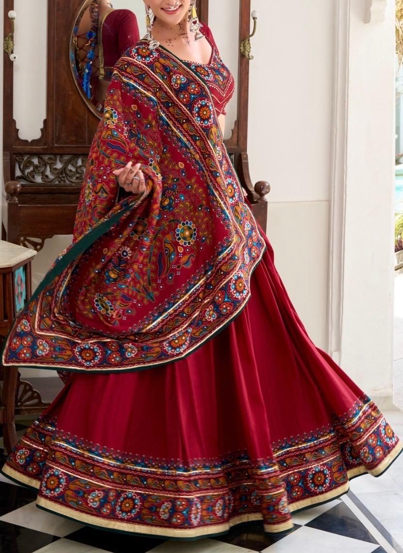Tussar Silk Tumil Maroon Festive Lehenga Choli