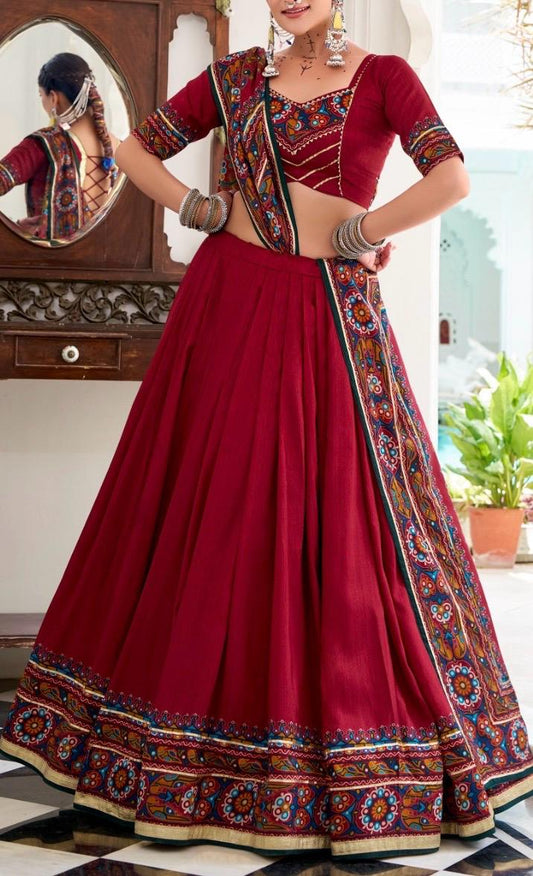 Tussar Silk Tumil Maroon Festive Lehenga Choli