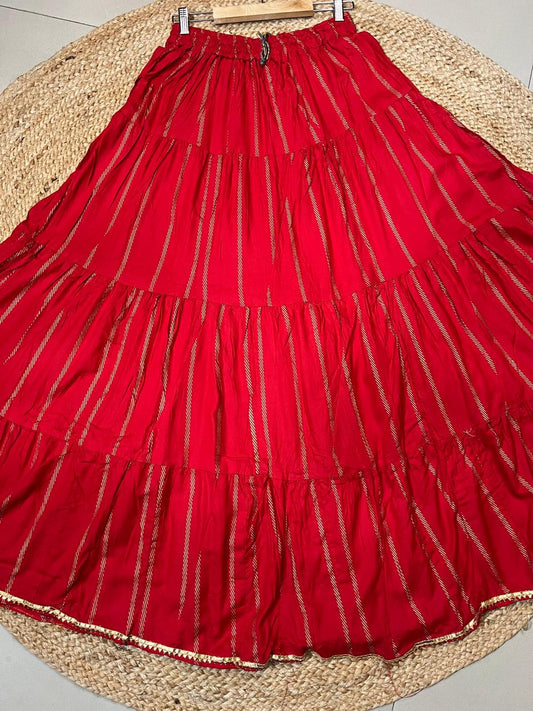 Tiered Cotton Red Mohini Indian Skirt