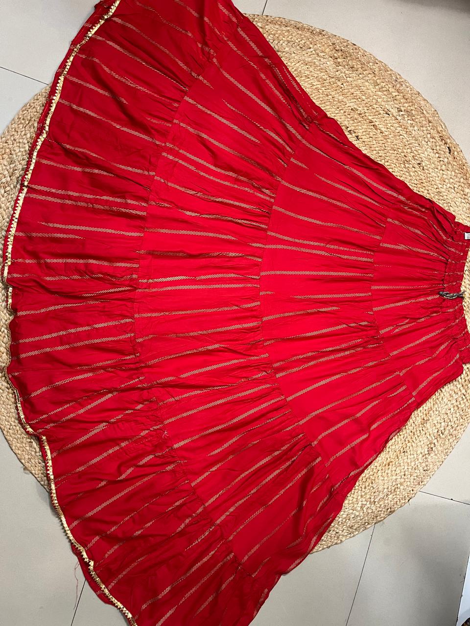 Tiered Cotton Red Mohini Indian Skirt