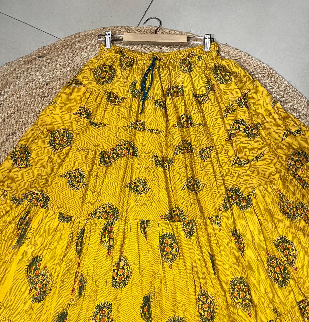 Tiered Cotton Yellow Yashi Indian Skirt