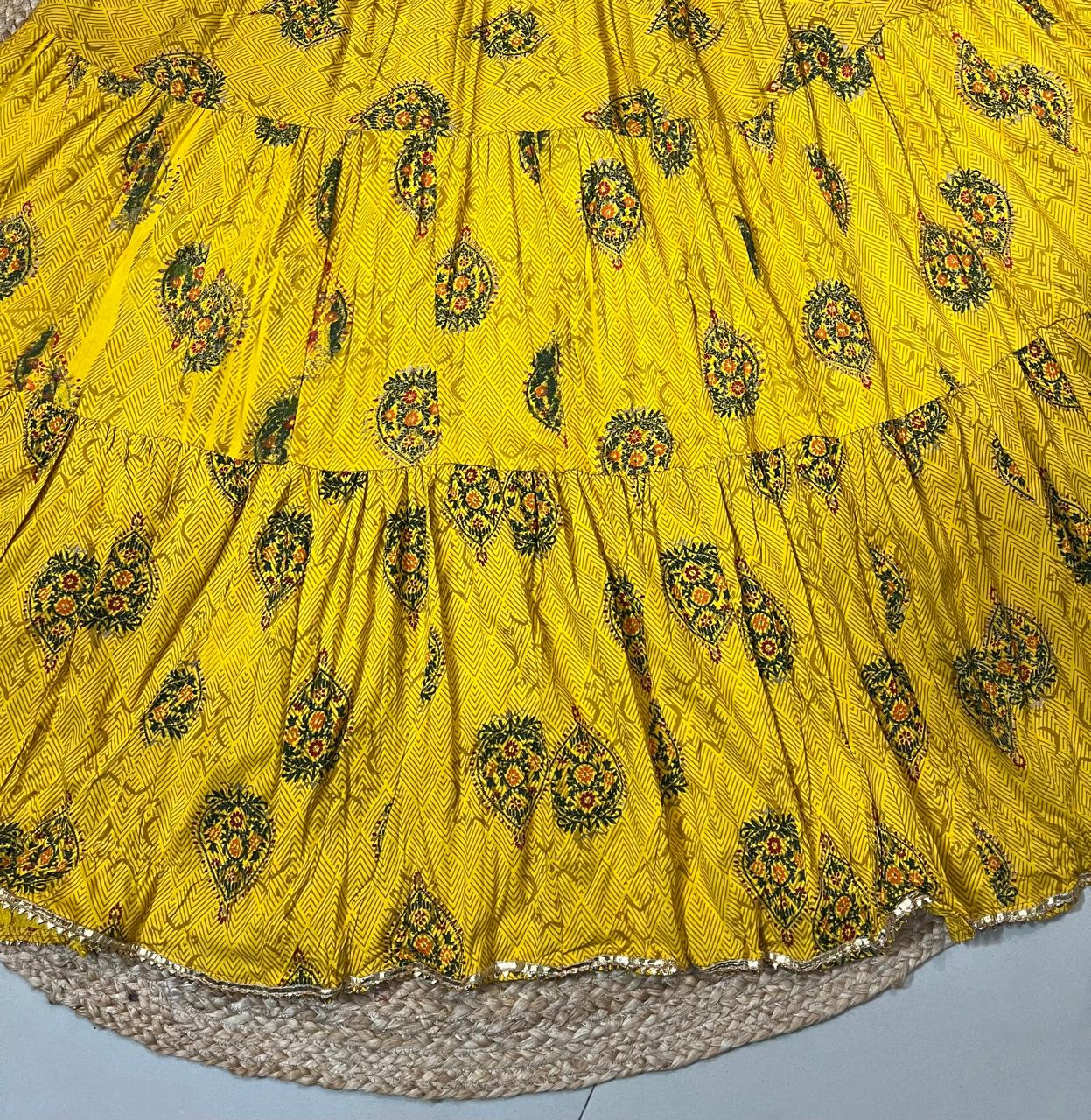 Tiered Cotton Yellow Yashi Indian Skirt