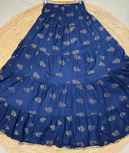 Tiered Cotton Navy Blue Noori Indian Skirt