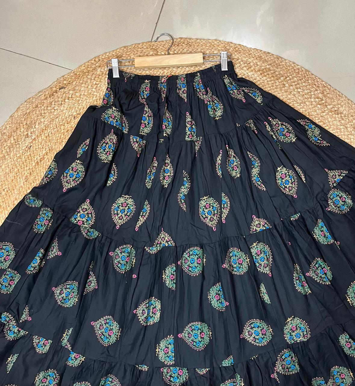 Tiered Cotton Black Beauty Indian Skirt