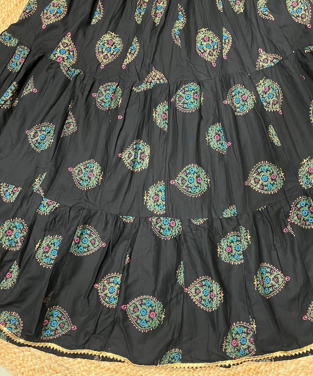Tiered Cotton Black Beauty Indian Skirt