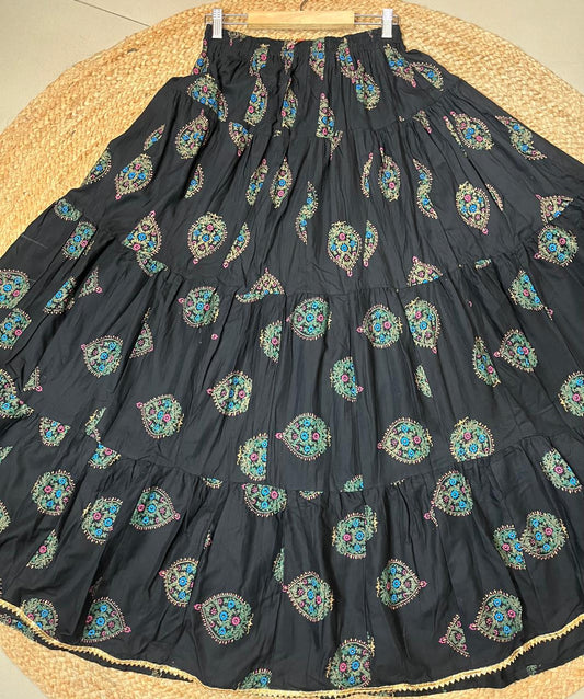 Tiered Cotton Black Beauty Indian Skirt