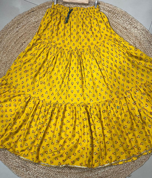 Tiered Cotton Yellow Yavnika Indian Skirt