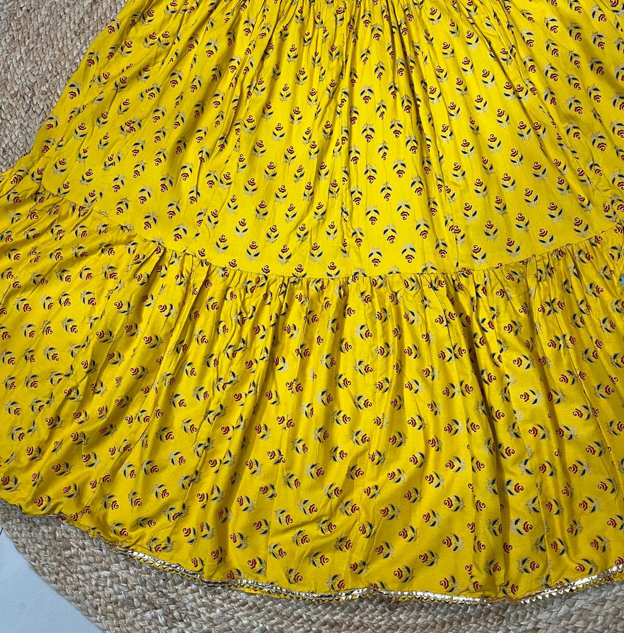 Tiered Cotton Yellow Yavnika Indian Skirt