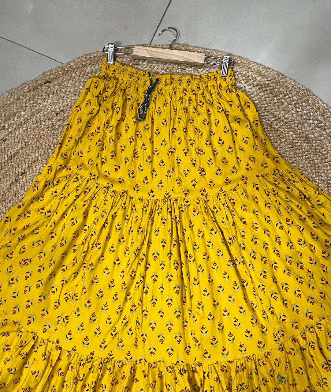 Tiered Cotton Yellow Yavnika Indian Skirt