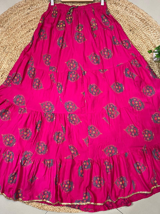Tiered Cotton Fuchsia Smita Indian Skirt