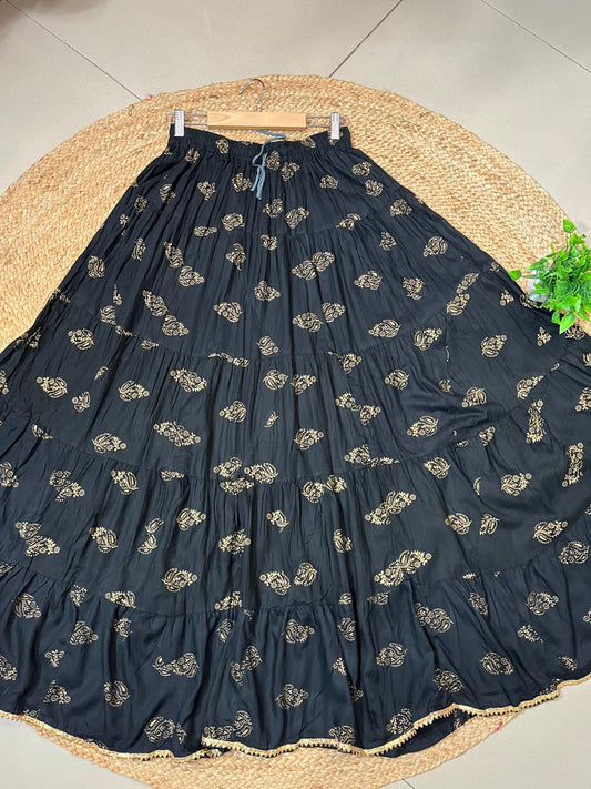 Tiered Cotton Black Vani Indian Skirt