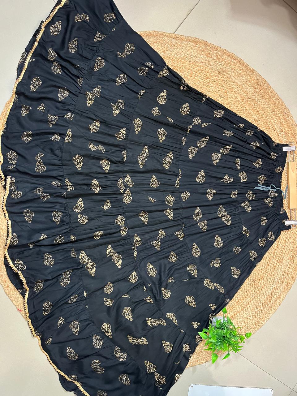 Tiered Cotton Black Vani Indian Skirt