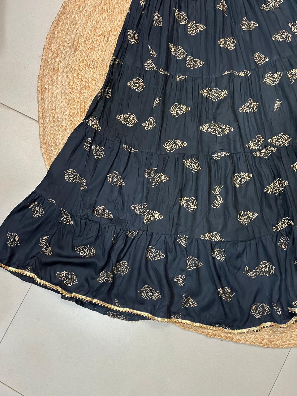 Tiered Cotton Black Vani Indian Skirt