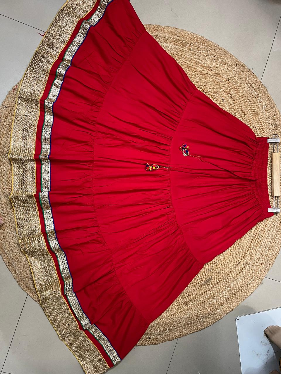 Tiered Cotton Red Mahi Indian Skirt