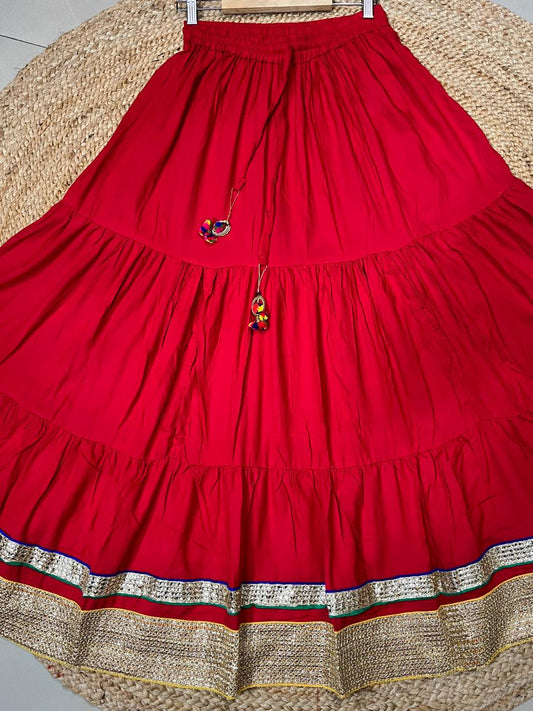 Tiered Cotton Red Mahi Indian Skirt