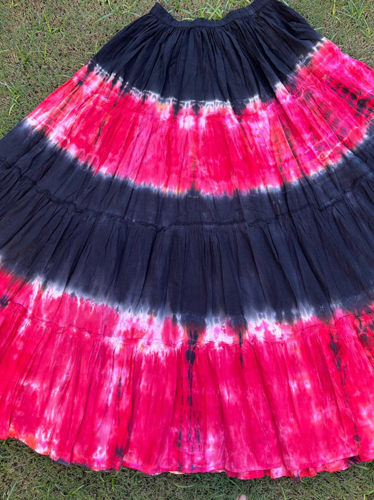 Tie Dye Red Black Indian Skirt