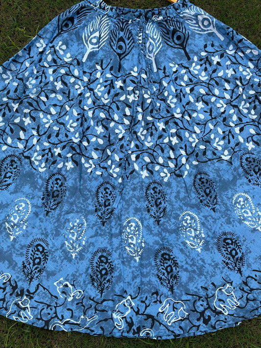 Boho Cotton Printed Blue Asin Indian Skirt