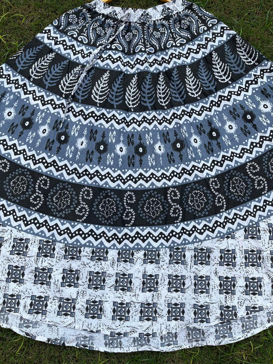 Boho Cotton Printed Gray Indian Skirt