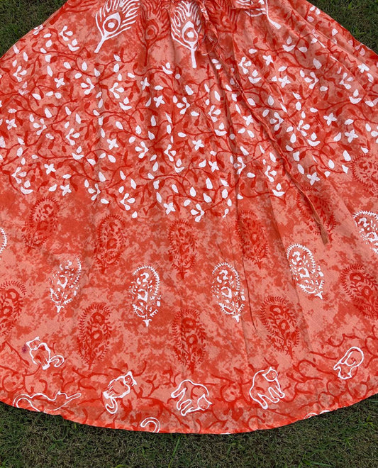 Boho Cotton Printed Orange Aasha Indian Skirt