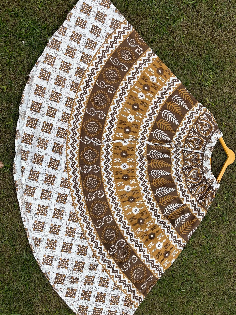 Boho Cotton Printed Brown Multicolor Indian Skirt