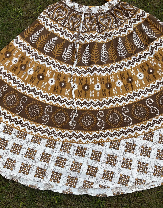 Boho Cotton Printed Brown Multicolor Indian Skirt