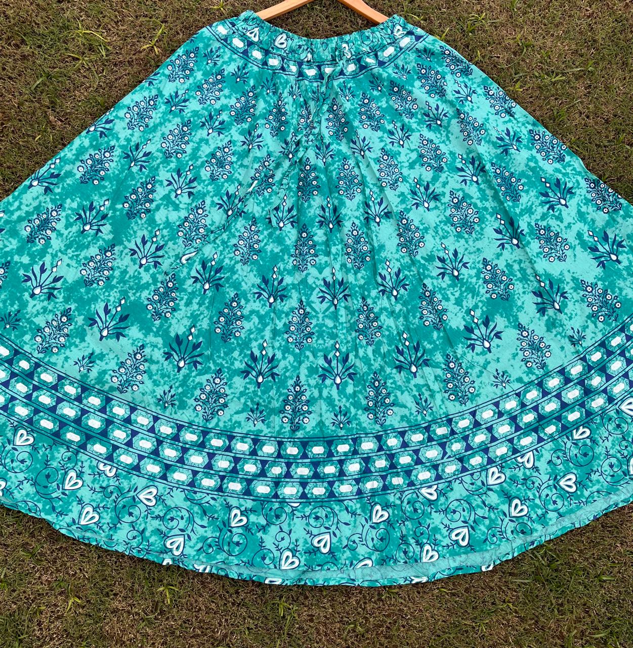 Boho Cotton Printed Turquoise Indian Skirt