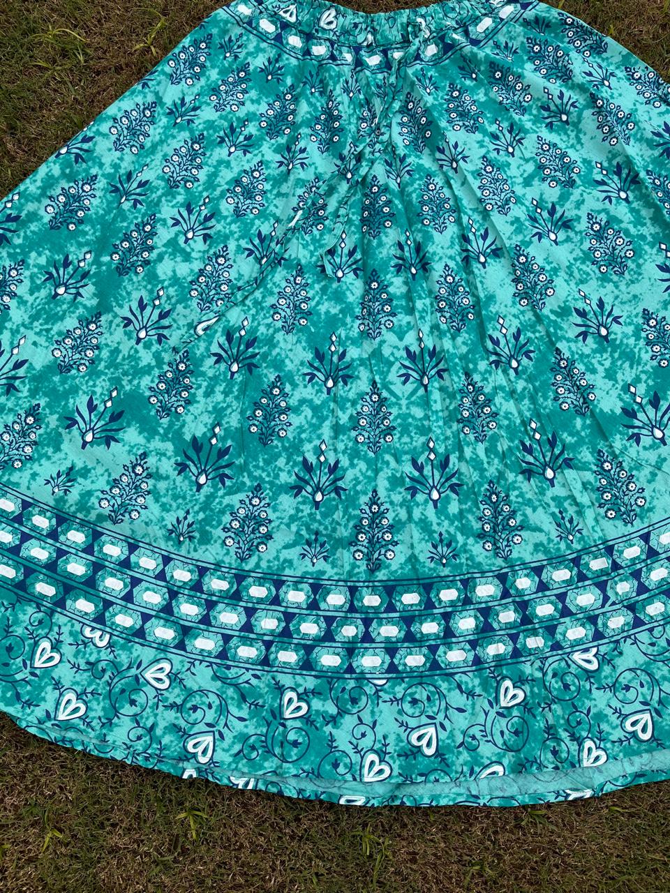 Boho Cotton Printed Turquoise Indian Skirt