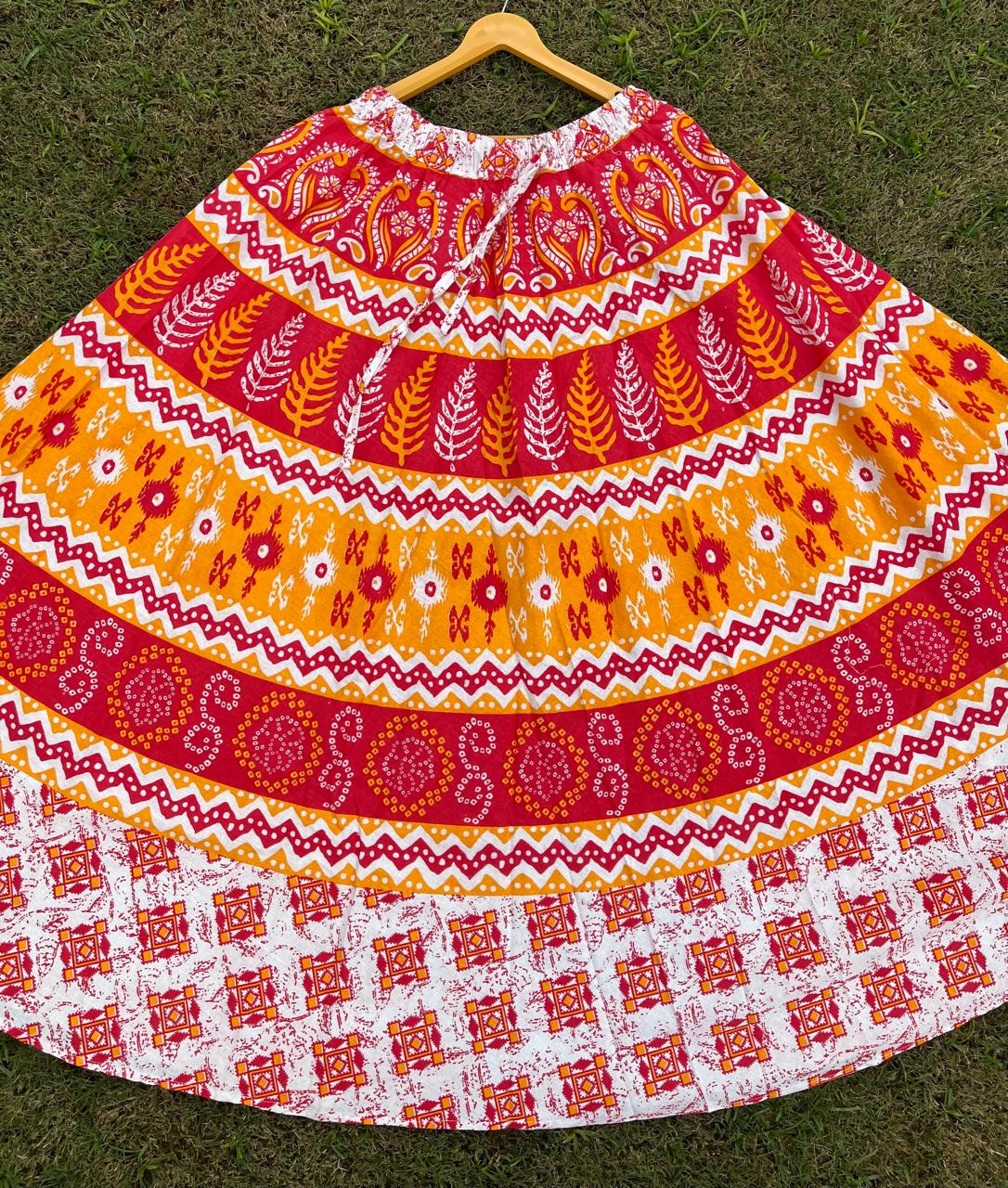 Boho Cotton Printed Red Indian Skirt