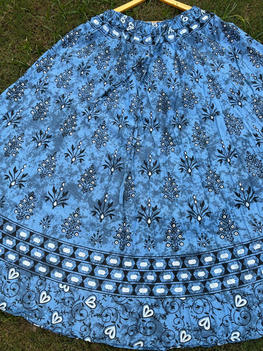 Boho Cotton Printed Blue Dora Indian Skirt