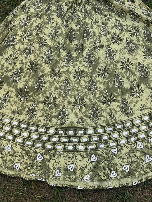 Boho Cotton Printed Green Indian Skirt
