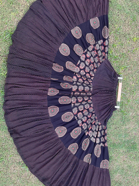 Ajrakh Tiered Rayon Black Radha Indian Skirt