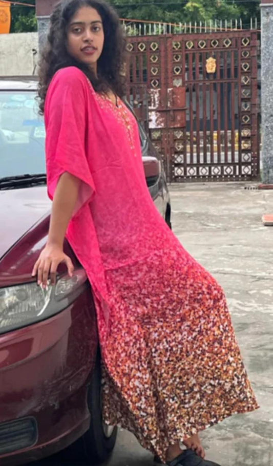 Digital Print Fuchsia Archi Silk Kaftan