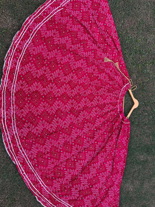 Red Rayon Bandhani Ghagra Indian Skirt