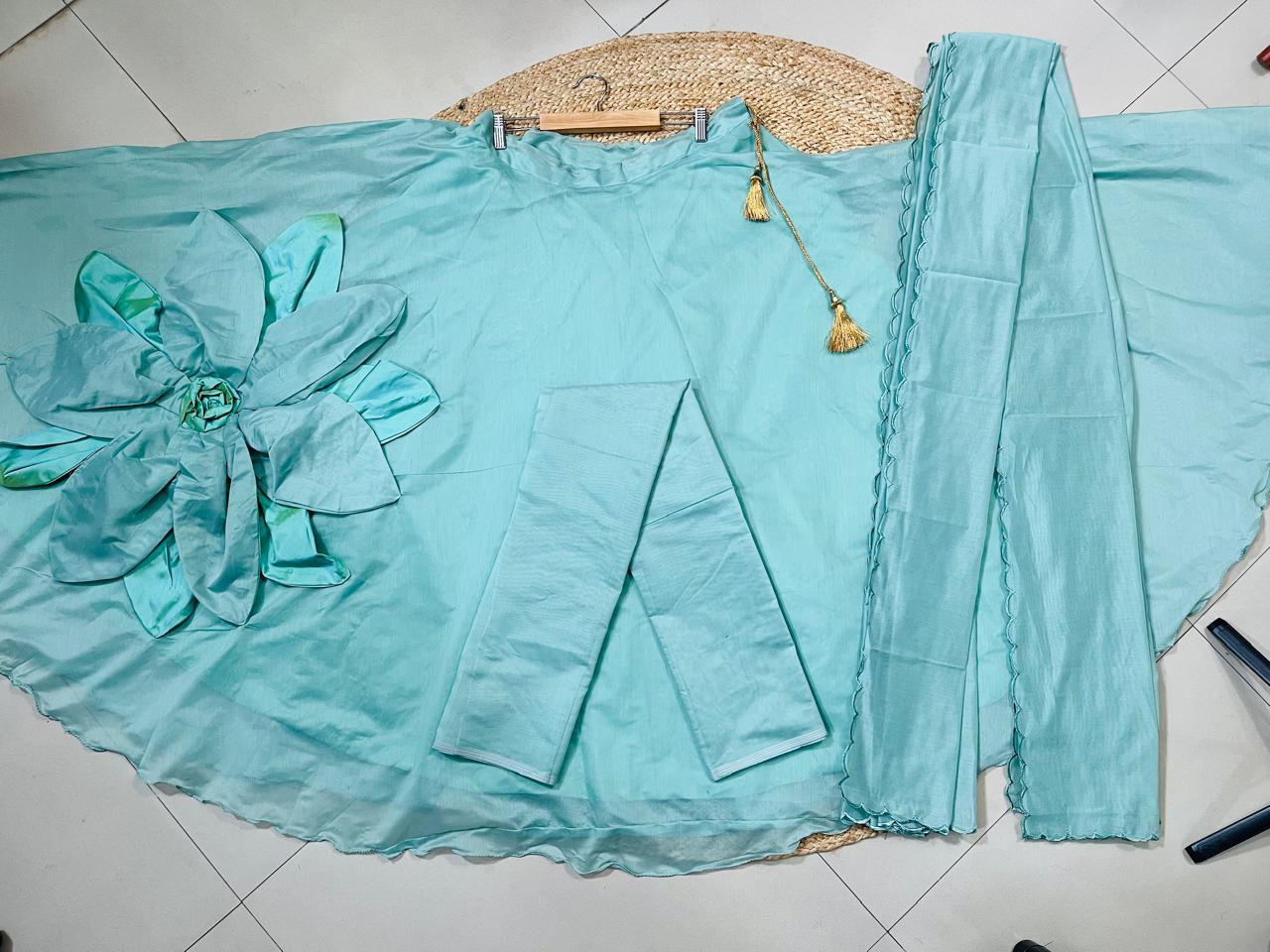 Chanderi Silk Turquoise Rashi Festive Lehenga