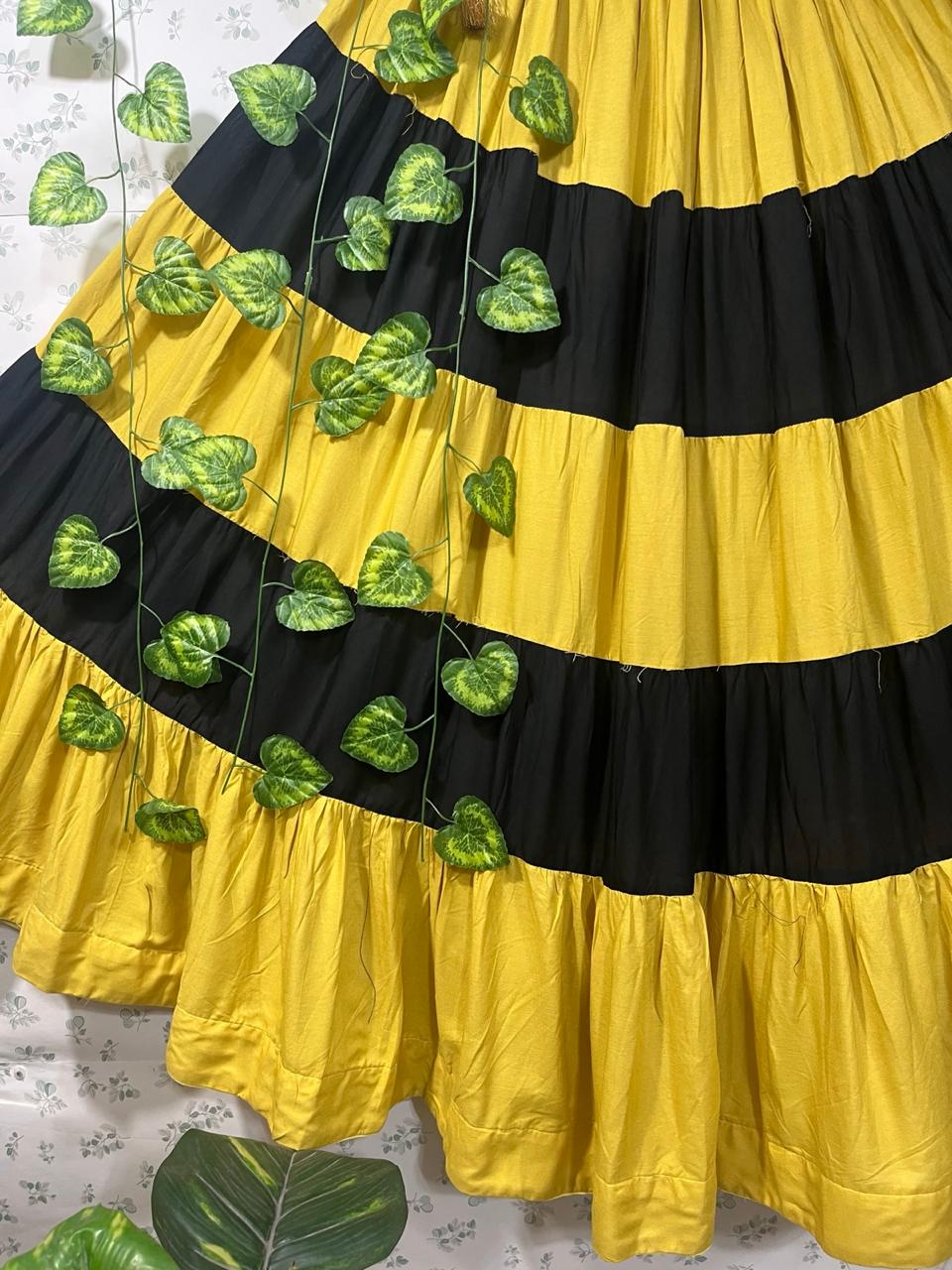 Tiered Rayon Yellow Black Monali Indian Skirt