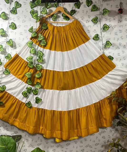 Tiered Rayon Yellow White Mitali Indian Skirt