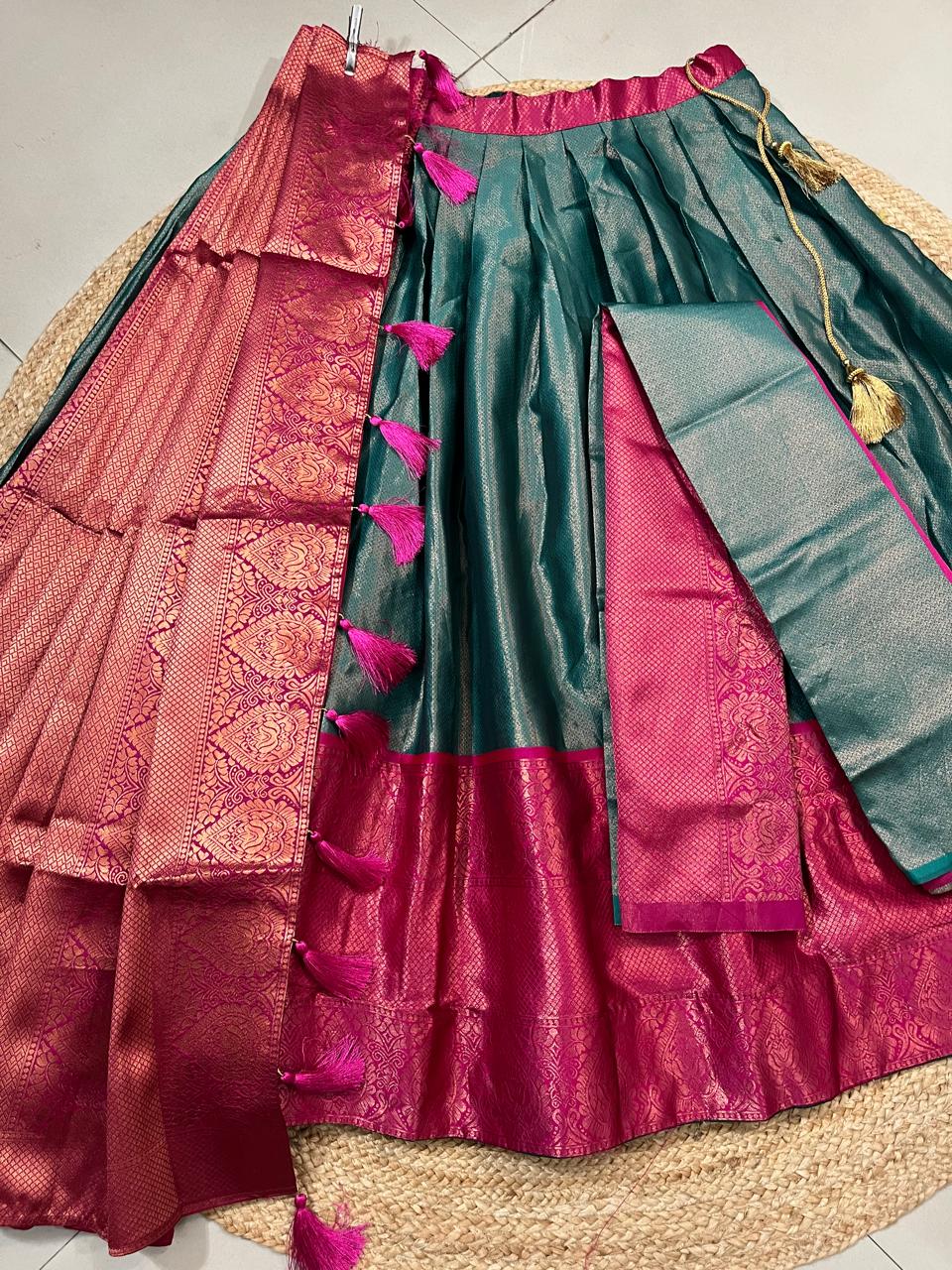 Teal Fuchsia Kanjivaram Pattu Wedding Lehenga