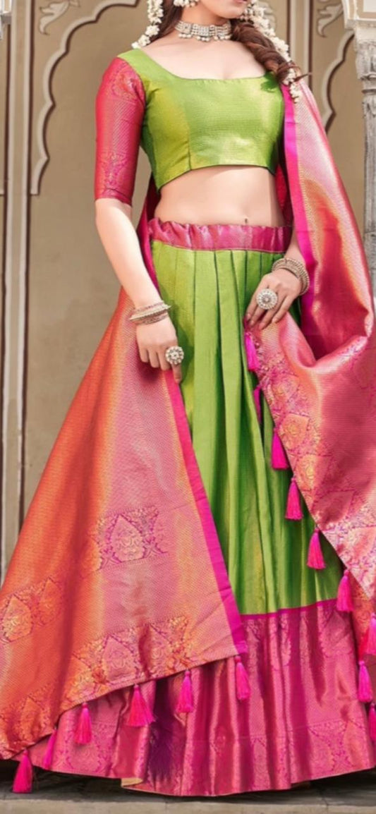 Green Fuchsia Kanjivaram Pali Wedding Lehenga
